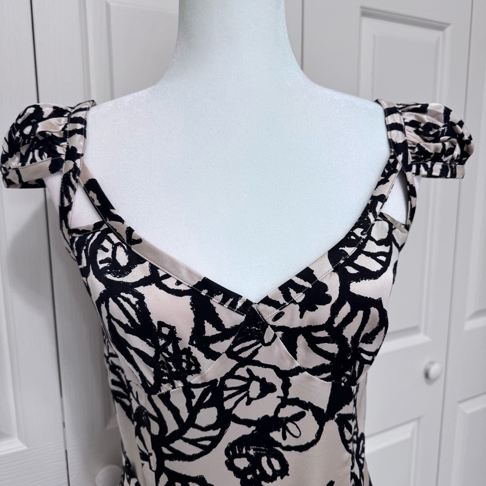 Tracy Reese 100% Silk Black Ivory Belted Drop Waist Midi Dress 8 - Picture 7 of 16